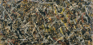 Jackson Pollock, Alchimia (Alchemy, 1947; olio, pittura d'alluminio, forse smalto, e spago su tela, 114,6 x 221,3 cm; Collezione Peggy Guggenheim, Venezi