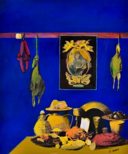 Antonio Fomez Natura morta con santino, 2012 Tecnica mista su tela, cm 60x50