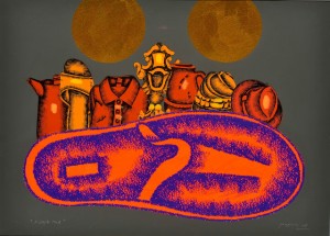 Concetto Pozzati A casa mia, 1998 Tecnica mista e collage su carta, cm 54x75