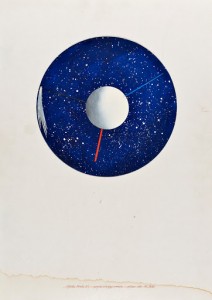 Lucio del Pezzo Piccoli mondi II - L’orologio cosmico, 1986 Gouache, cm 70x50
