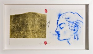 Omar Galliani In aura, 2014 Pastello blu e foglia d’oro, cm 26x51