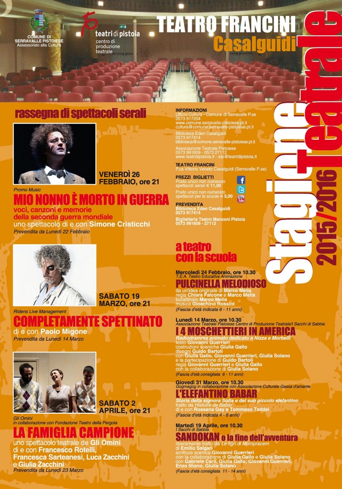 teatro francini casalguidi programma stagione teatrale 2016