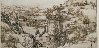 Leonardo da Vinci, Paesaggio 5 agosto 1473, Firenze-Gabinetto Disegni e Stampe degli Uffizi pittura arte disegno